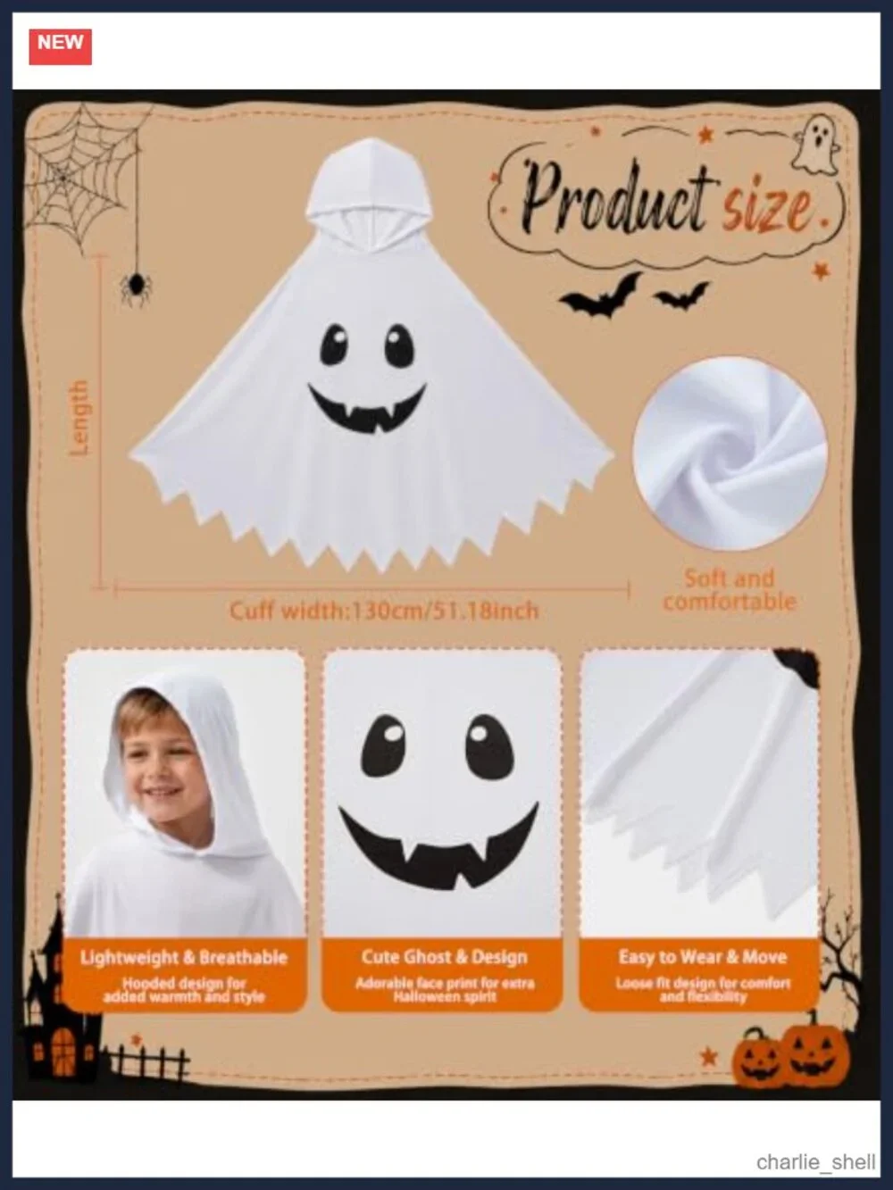 Kids Ghost Costume Hooded Cape Glow in the Dark Halloween Dress Up
